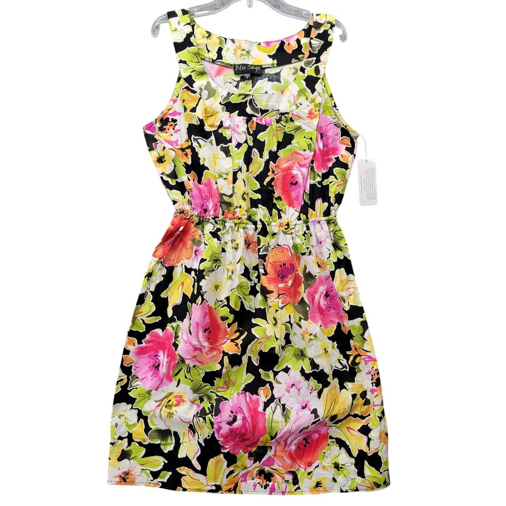 Blu Sage Black Floral Mini Dress NEW Stretch Fitted Bodycon Sleeveless Women's 8